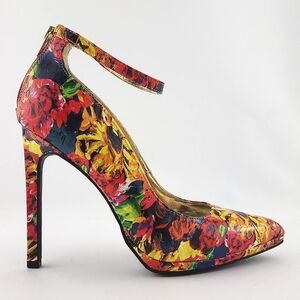 Charlotte Russe Francesca Multi Floral Pointed Toe Shoe Ankle Strap 5" Heel Sz 9